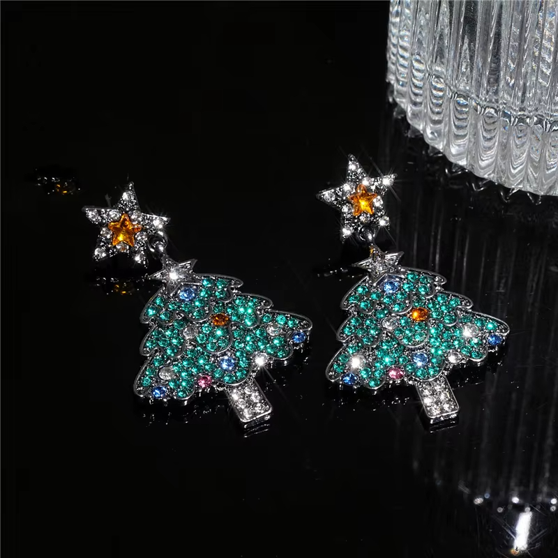 Vintage European-American Style Plant Design Christmas Tree Drop Earrings Colorful