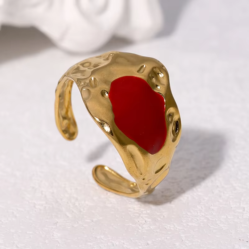Vintage Irregular Open Ring – French Style Multi-Color Drip Glazed Titanium Steel Finger Ring