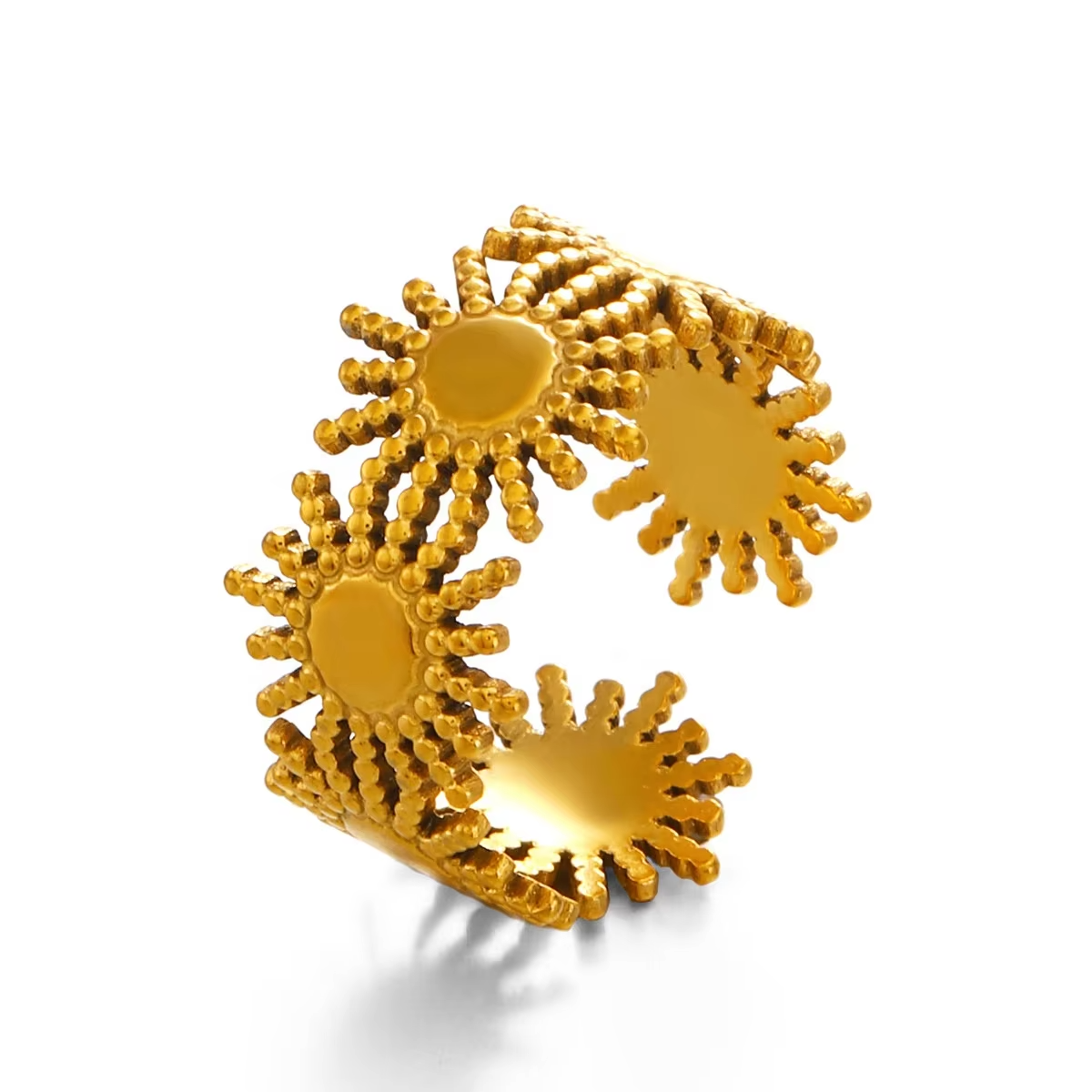 Vintage Sun Pattern Open Ring – 18K Gold Plated Stainless Steel Fashion Jewelry for Women