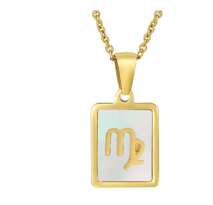 Virgo Zodiac Pendant Necklace – Gold Plated Mother of Pearl Charm Jewelry