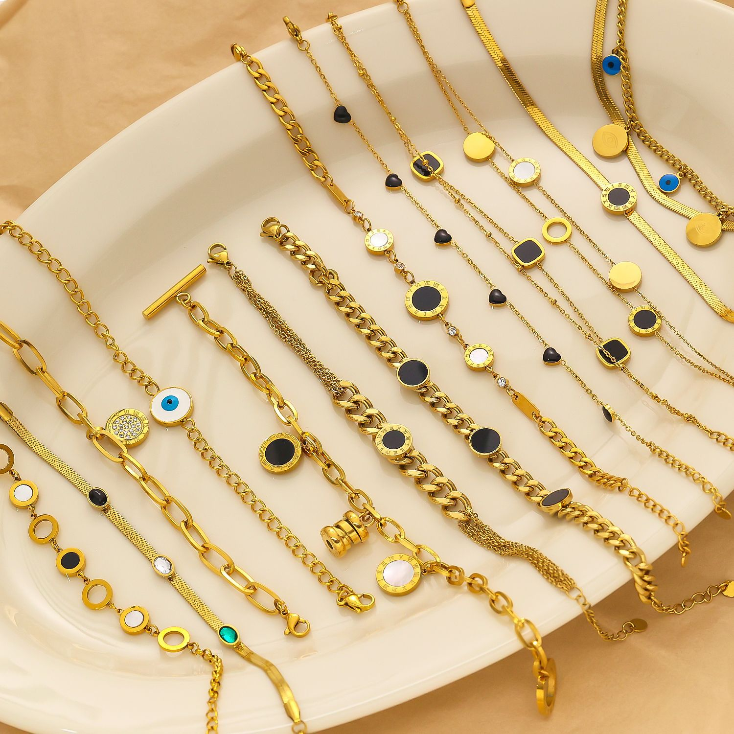 Waterproof 18K Gold Plated Stainless Steel Mixed Women Accessories Clover Fashion Jewelry Chain Bracelets