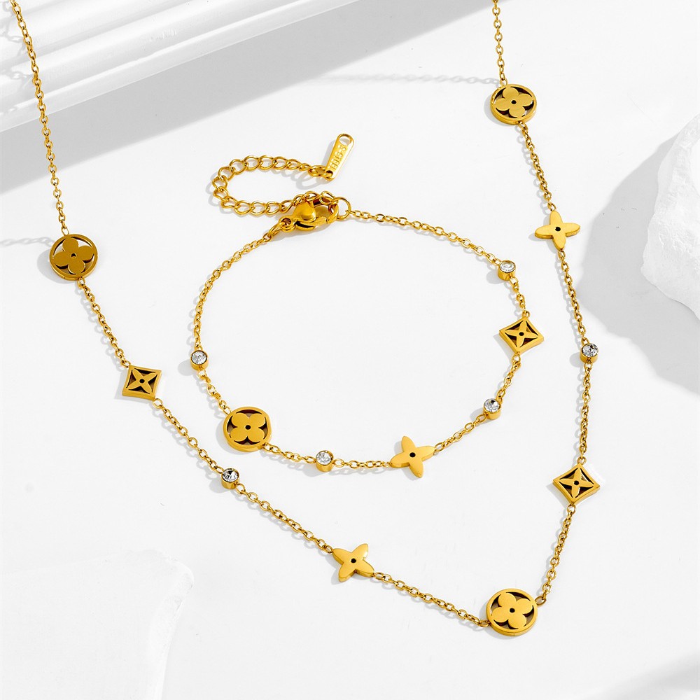 Gold Charm Stainless Steel Jewelry Sets for Women Necklace Bracelet Set Hypoallergenic Anti Tarnish Jewelry