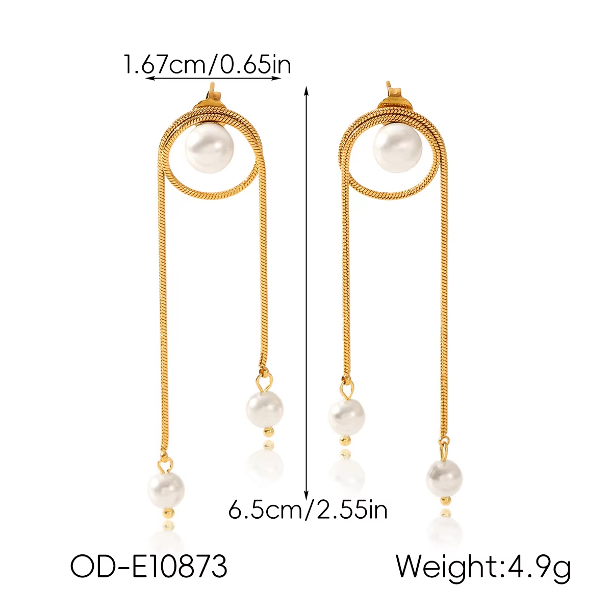 Waterproof Fashion 18K Hypoallergenic Stainless Steel Women's Earrings Imitation Shell Pearl Round Snake Chain Tassel Earrings