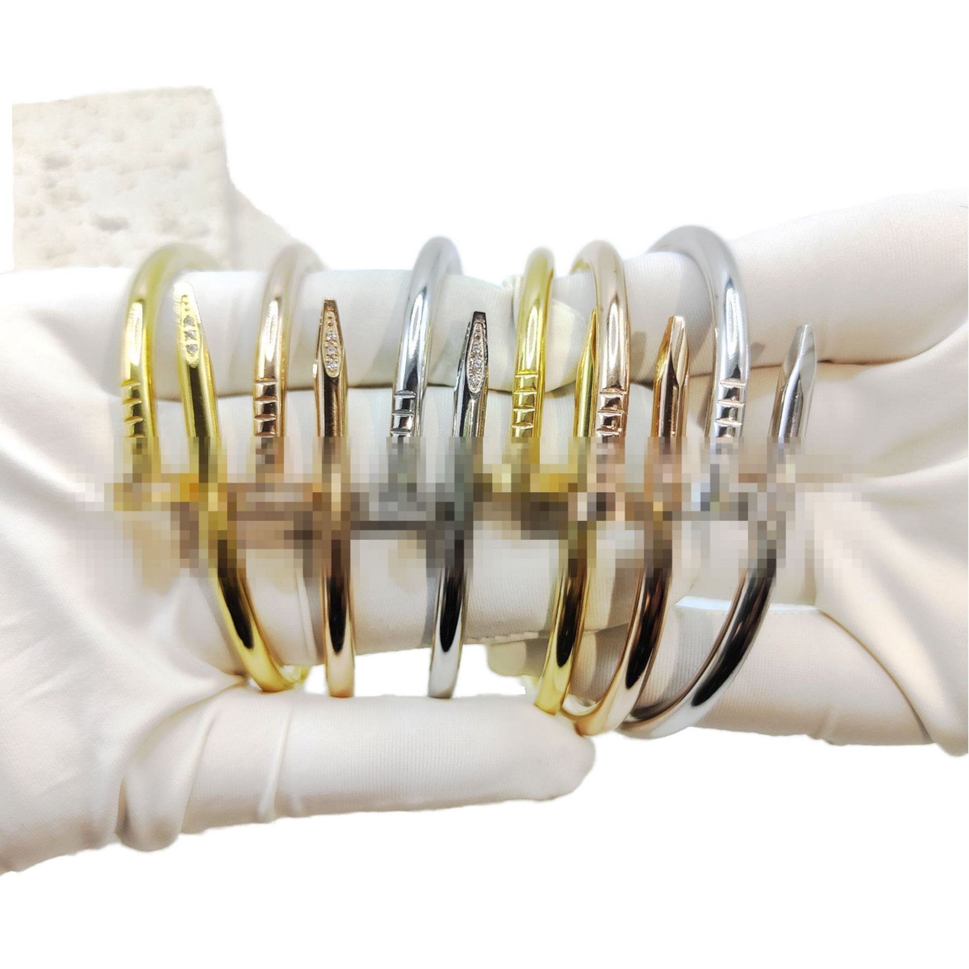 Waterproof Tarnish Free Gold Plated Designer Brand Titanium Steel Nail Bangle Famous Stainless Simulated Diamond Inlaid Bracelet