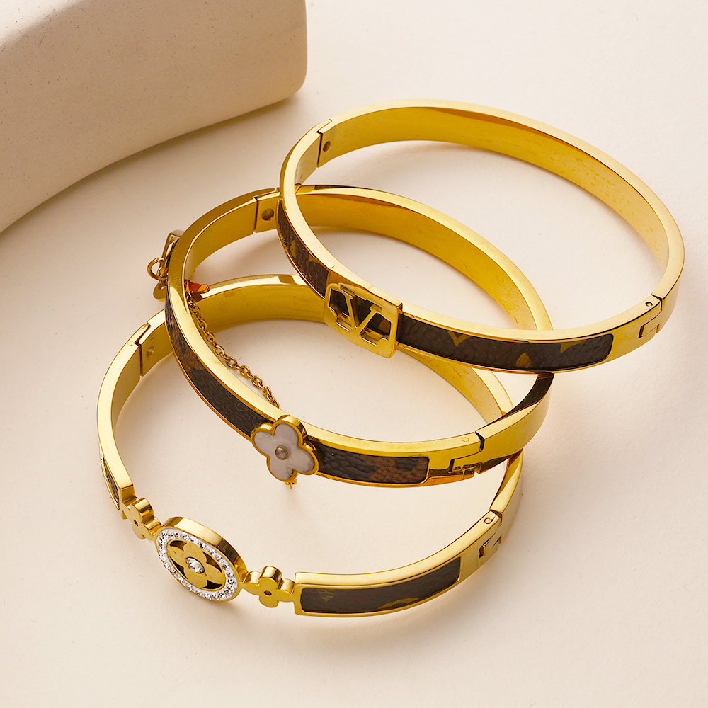 Waterproof Zircon Gold Plated Famous Branded Bracelet Fine Stainless Steel Jewelry Fashion Bracelet Bangle