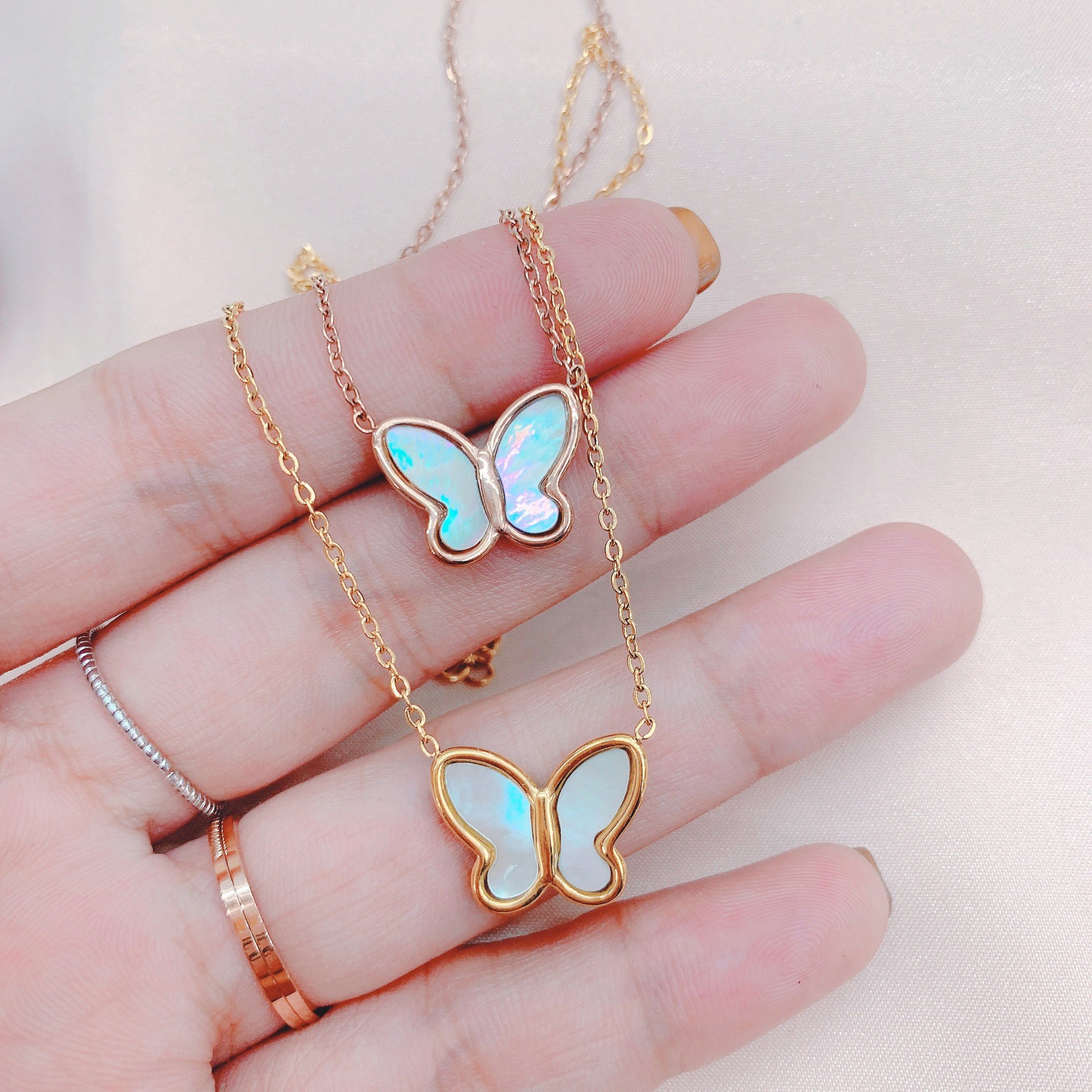 Delicate Titanium Steel Butterfly Pendant Necklace – Elegant Gold Chain for Women