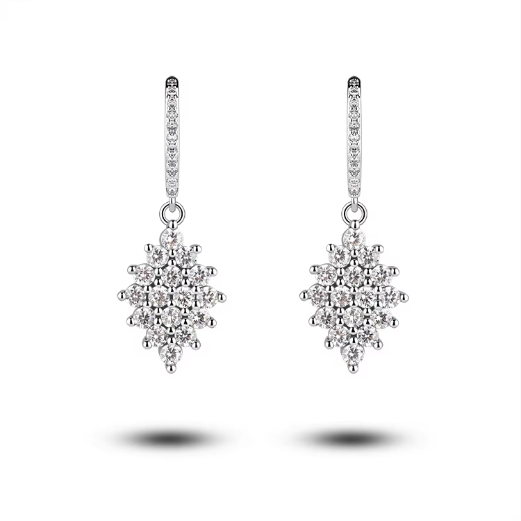 Wholesale 925 Silver Jewelry Luxury Crystal Earrings Leaf Evening Wedding Silver Earrings