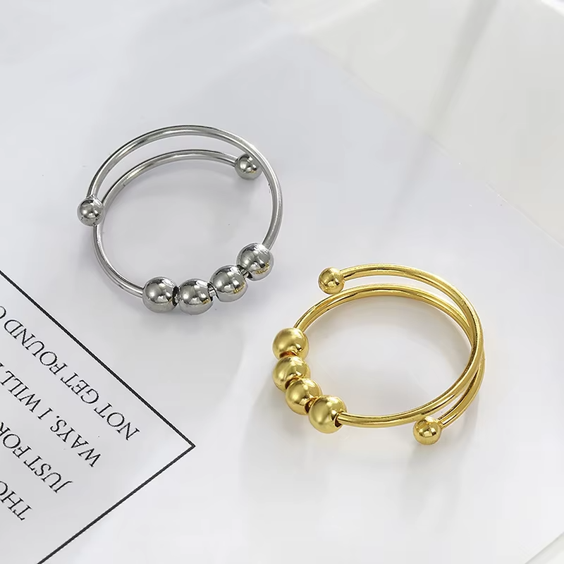 Wholesale Adjustable Stainless Steel Spinner Anxiety Ring – Non Tarnish Open Beaded Ring for Women & Men