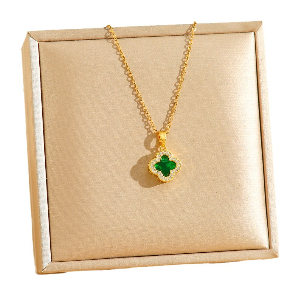 Wholesale Colorful Birthstone Zircon Four Leaf Clover Necklace for Women Fashion Pendant Simple Clavicle Chain Design