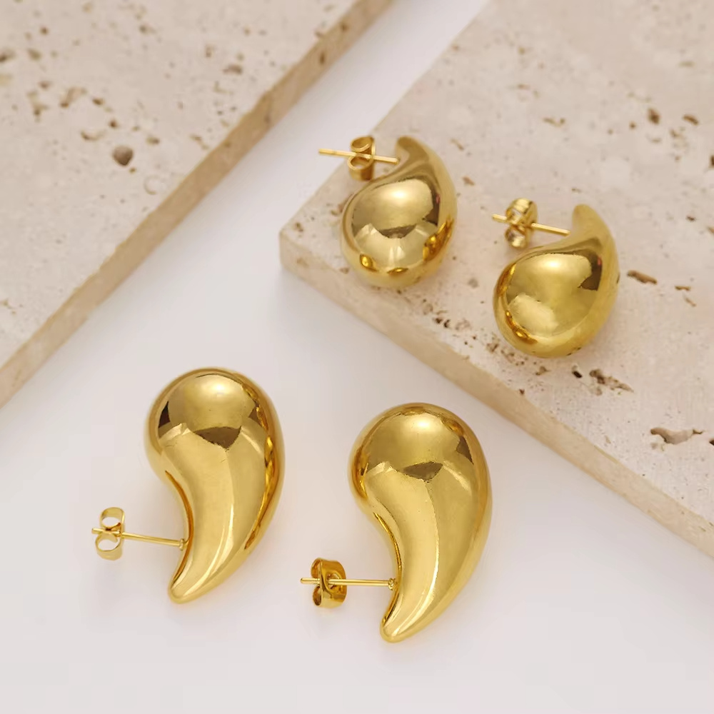 Wholesale Custom Fashion Jewelry 18K Gold Plated Stainless Steel Striped and Smooth Water Drop Stud Earrings Sets for Women