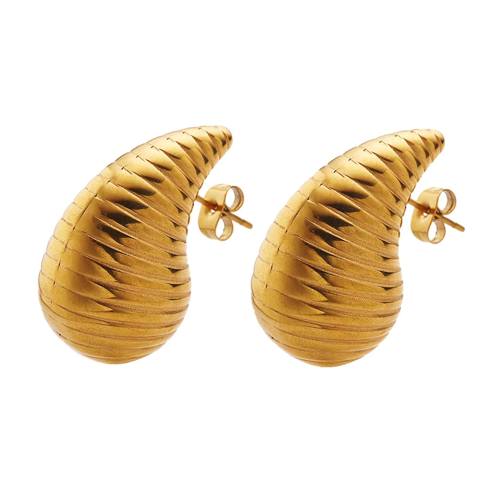 Wholesale Custom Fashion Jewelry 18K Gold Plated Stainless Steel Striped and Smooth Water Drop Stud Earrings Sets for Women