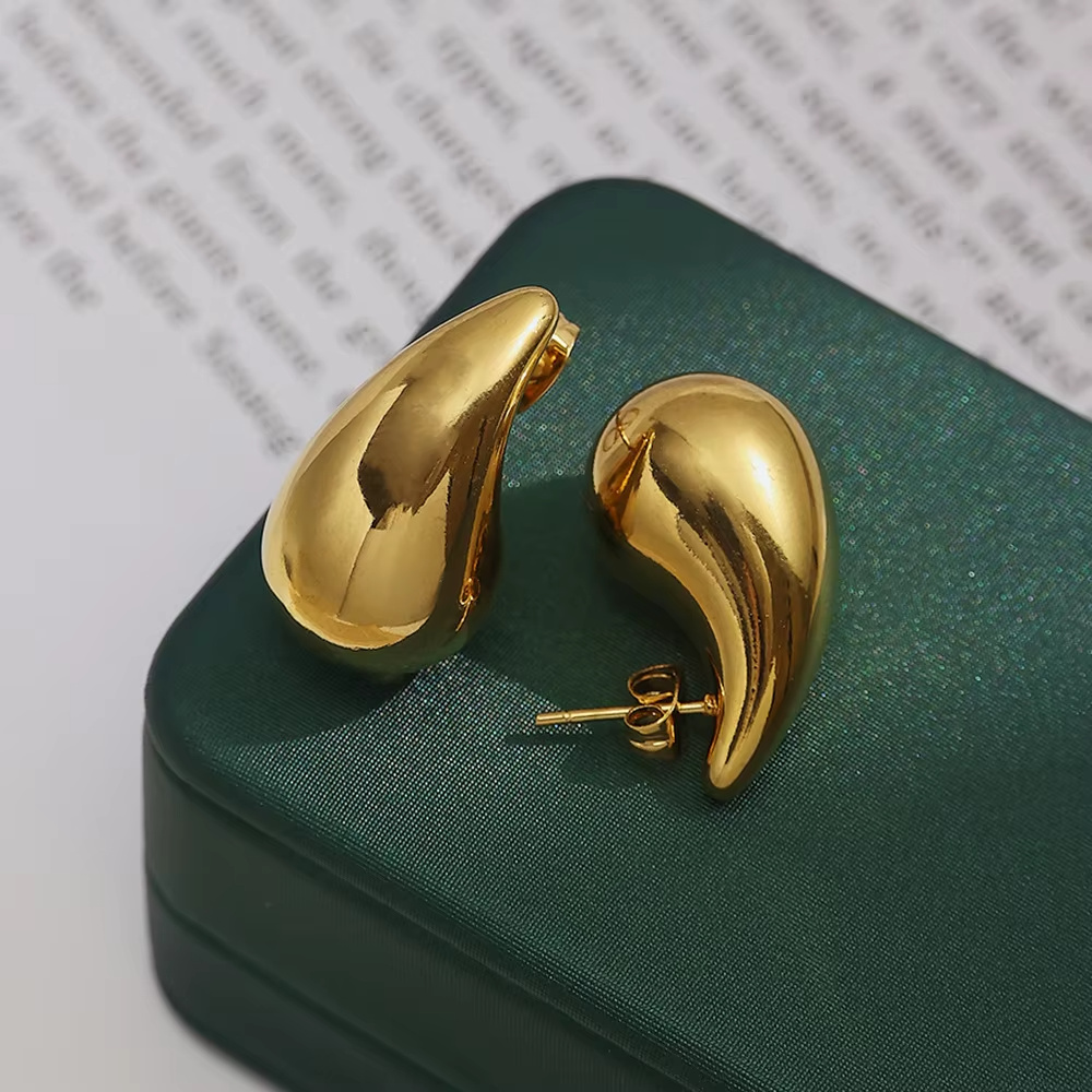 Wholesale Custom Fashion Jewelry 18K Gold Plated Stainless Steel Striped and Smooth Water Drop Stud Earrings Sets for Women