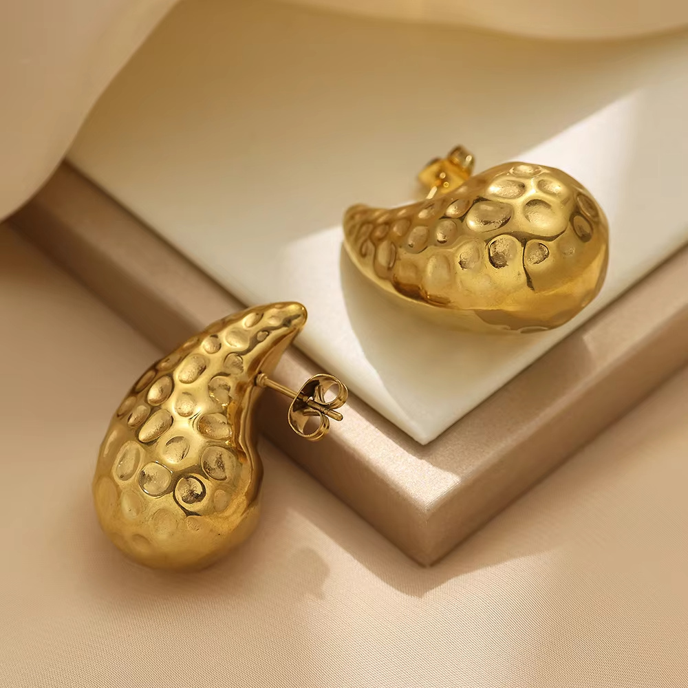 Wholesale Custom Fashion Jewelry 18K Gold Plated Stainless Steel Striped and Smooth Water Drop Stud Earrings Sets for Women