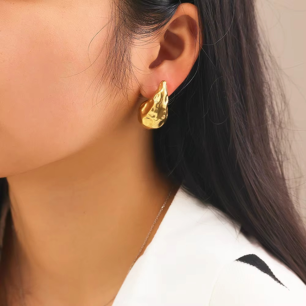 Wholesale Custom Fashion Jewelry 18K Gold Plated Stainless Steel Striped and Smooth Water Drop Stud Earrings Sets for Women