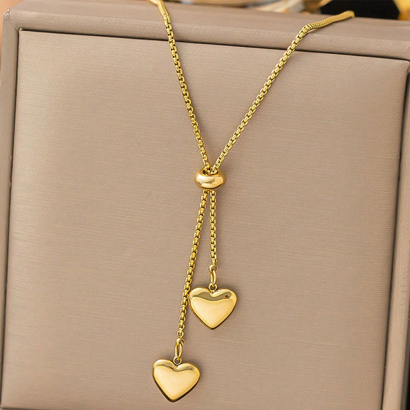 Wholesale Custom Y-Shaped Love Heart Pendant Necklace 18K Gold Plated Non-Tarnish Stainless Steel for Men/Women's Gift