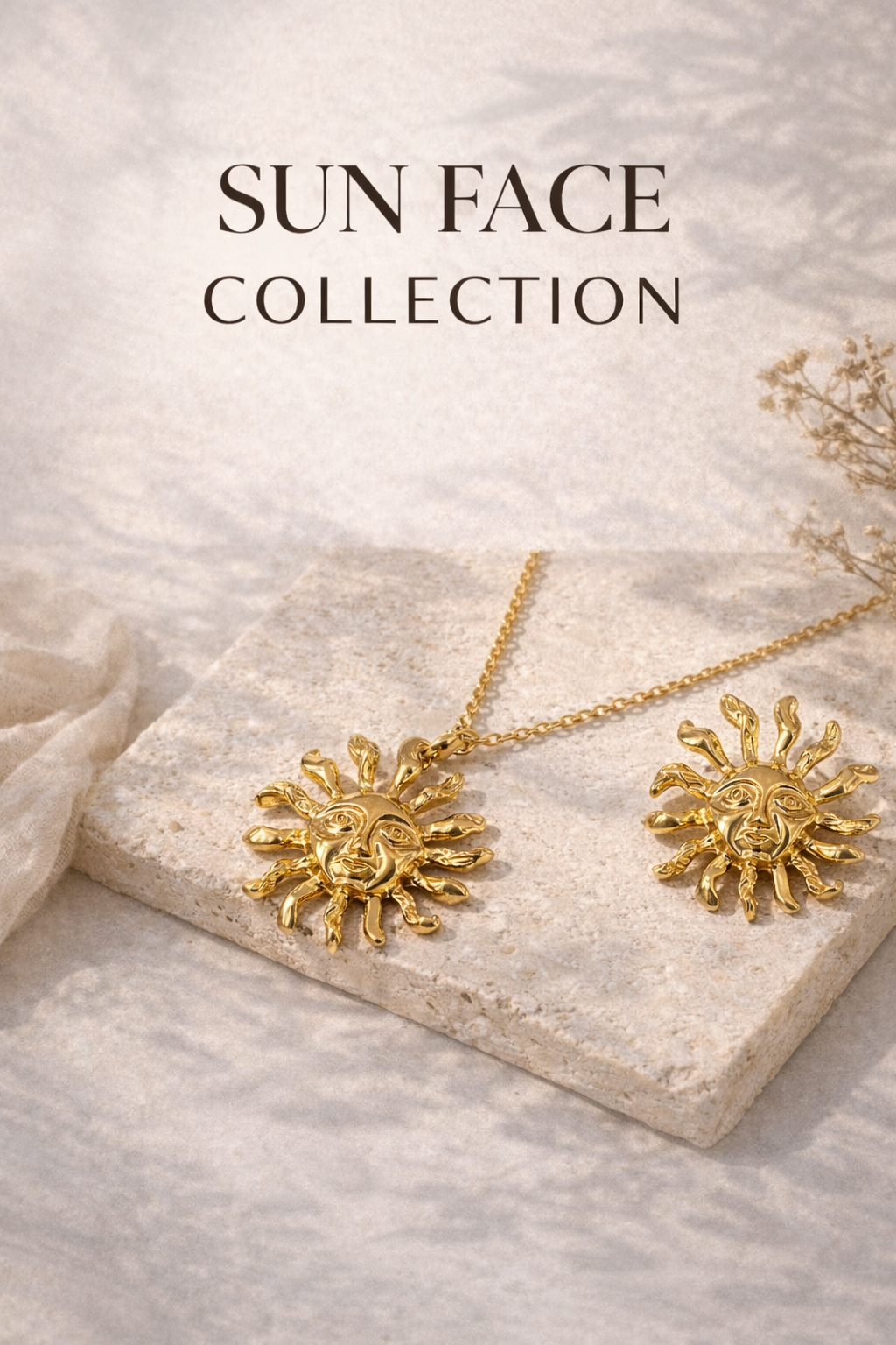 Vintage Gold Sun Face Statement Earrings – Artistic Sunburst Women’s Fashion Jewelry