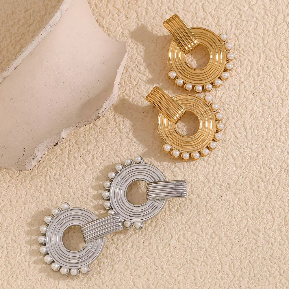 Wholesale Fashion Stud Earrings Animal Shape Stainless Steel Plated 18K Gold Imitation Pearl Women