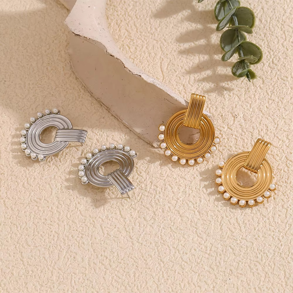 Wholesale Fashion Stud Earrings Animal Shape Stainless Steel Plated 18K Gold Imitation Pearl Women