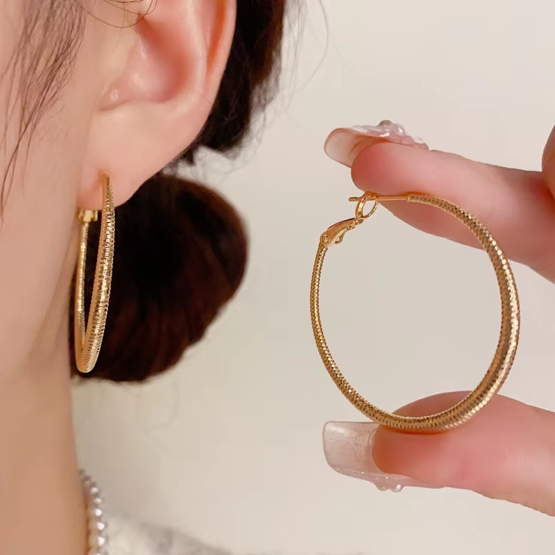 Wholesale Fine Hoop Earrings High-End Minimalist Versatile Trendy Exaggerated Metal Large Hoop Personality Fashion
