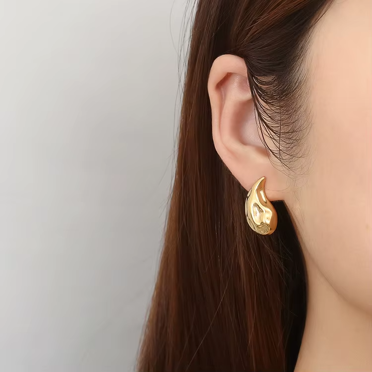 Wholesale Jewelry High Quality Chunky Smooth Waterdrop Stud Earring PVD 18k Stainless Steel Jewelry Gold Plated Hoop Earrings