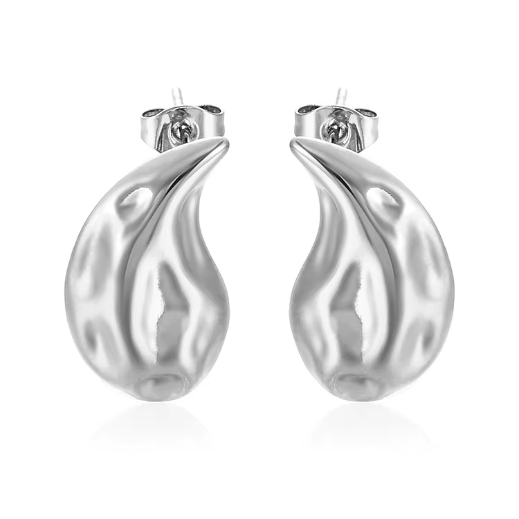 Wholesale Jewelry High Quality Chunky Smooth Waterdrop Stud Earring PVD 18k Stainless Steel Jewelry Gold Plated Hoop Earrings