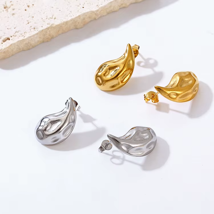 Wholesale Jewelry High Quality Chunky Smooth Waterdrop Stud Earring PVD 18k Stainless Steel Jewelry Gold Plated Hoop Earrings