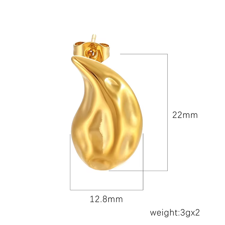 Wholesale Jewelry High Quality Chunky Smooth Waterdrop Stud Earring PVD 18k Stainless Steel Jewelry Gold Plated Hoop Earrings