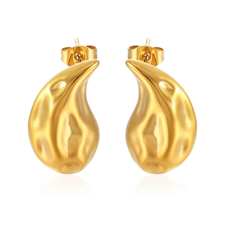 Wholesale Jewelry High Quality Chunky Smooth Waterdrop Stud Earring PVD 18k Stainless Steel Jewelry Gold Plated Hoop Earrings