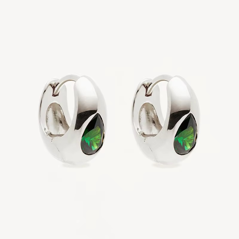 Wholesale Luxury Designer 925 Sterling Silver 18K Gold Plated Shiny Green Gemstone Hoop Zircon Earrings Fine Dangle Butterfly
