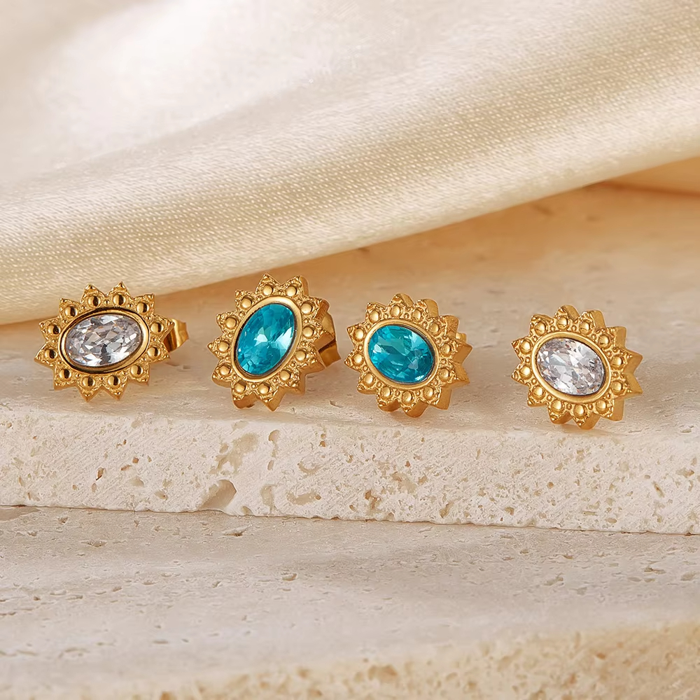 Wholesale Luxury Zircon 18K Gold Plated Color Stainless Steel Stud Zircon Earrings for Women