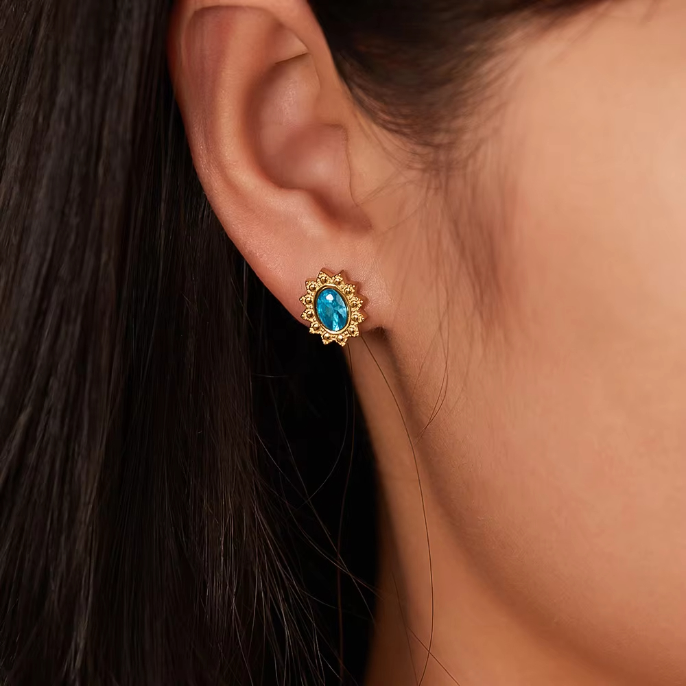 Wholesale Luxury Zircon 18K Gold Plated Color Stainless Steel Stud Zircon Earrings for Women