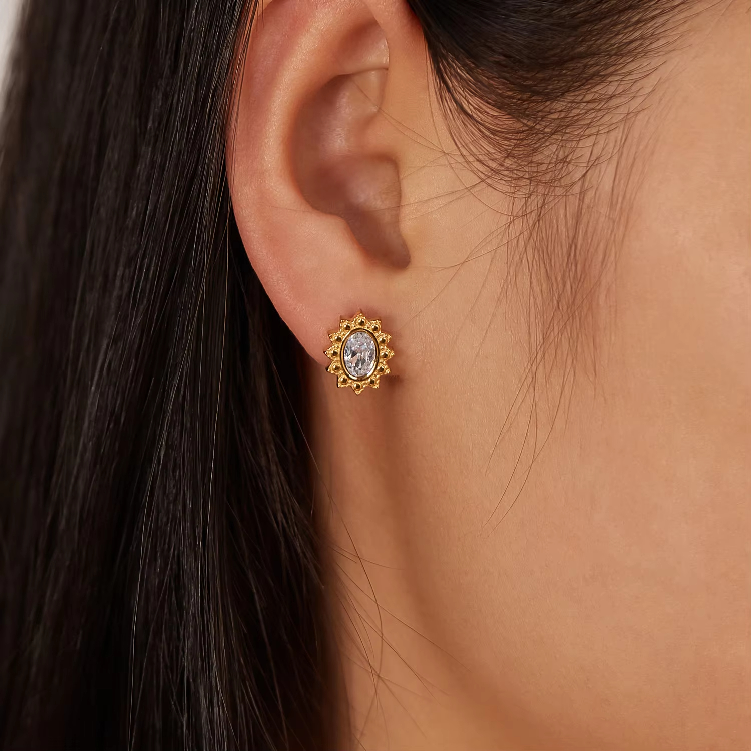 Wholesale Luxury Zircon 18K Gold Plated Color Stainless Steel Stud Zircon Earrings for Women
