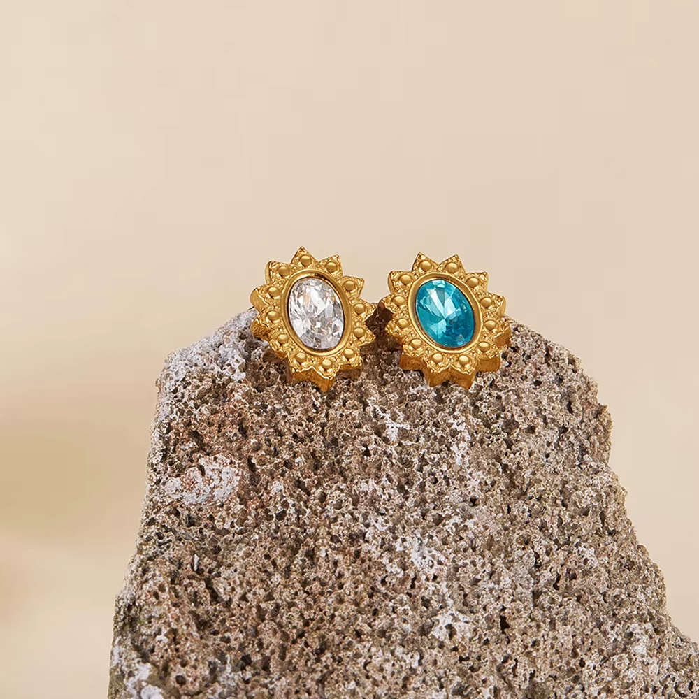 Wholesale Luxury Zircon 18K Gold Plated Color Stainless Steel Stud Zircon Earrings for Women