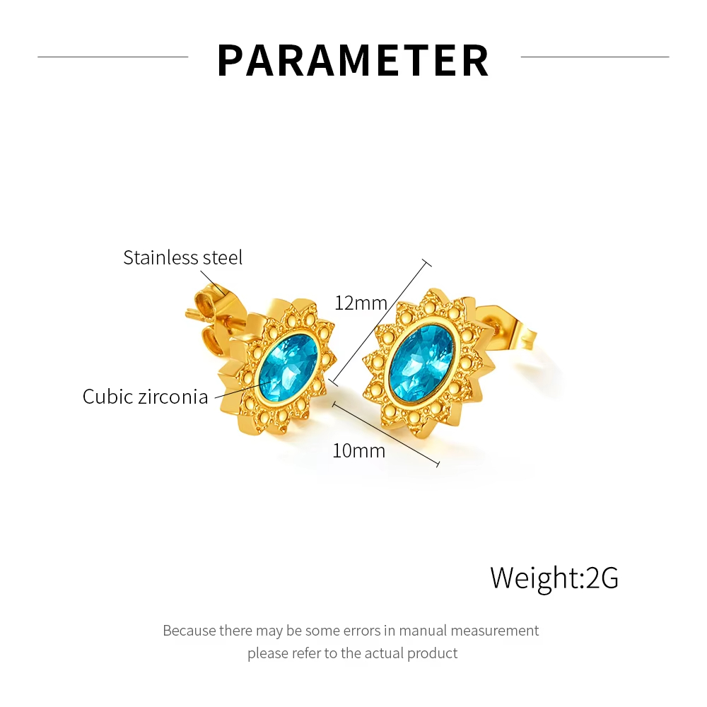 Wholesale Luxury Zircon 18K Gold Plated Color Stainless Steel Stud Zircon Earrings for Women