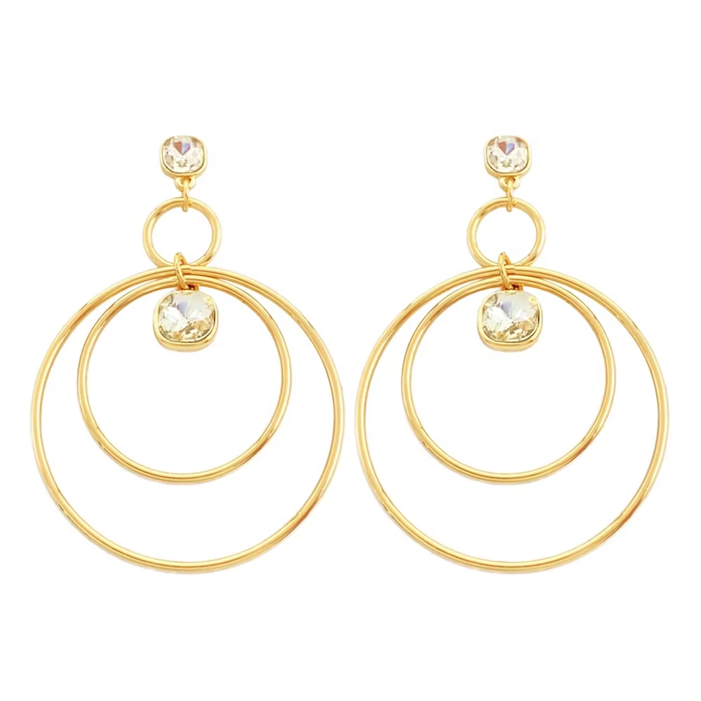 Wholesale New Features Design Geometric Gemstone and Crystal Gold Plated Stud Earrings for Women Fashion Jewelry Collection