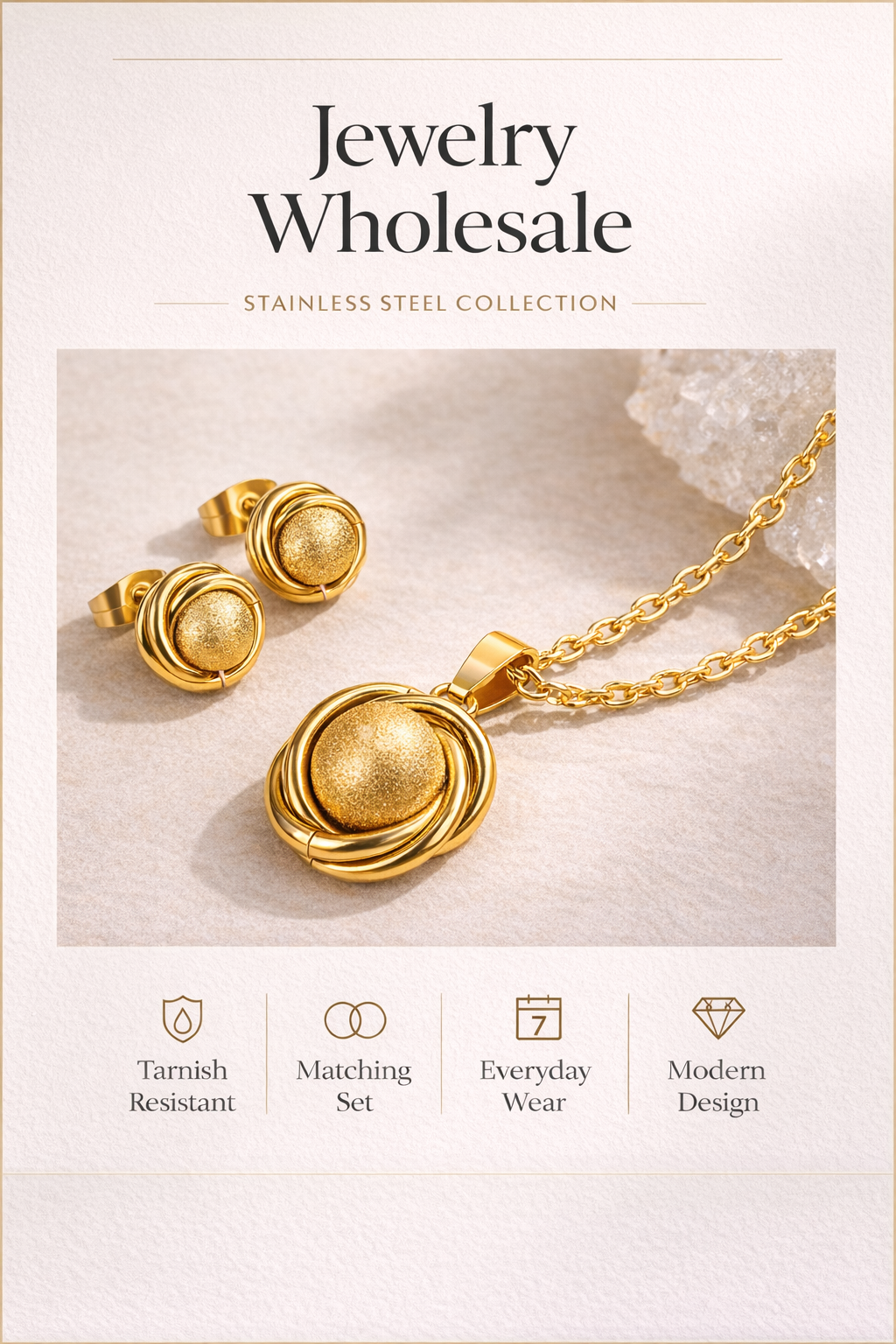 Stainless Steel Jewelry Set Gold Necklace and Stainless Steel Earrings Set Modern Stainless Steel Jewelry Set for Women