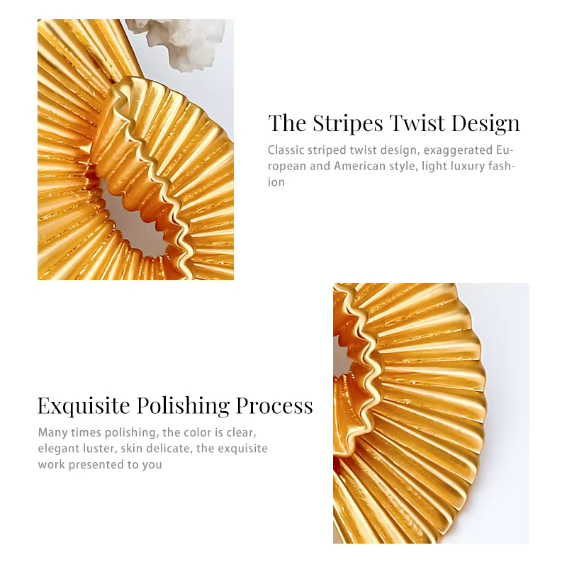 Wholesale Thick Stripes Twisted Flower Earrings Women Trendy Shiny Gold Brass Abstract Geometric Stud Personalized Jewelry