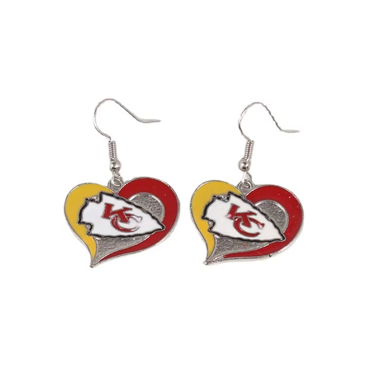 Wholesale Us Football Team Peach Heart Enamel Alloy Metal Charms Nfl Team Chiefs Earrings