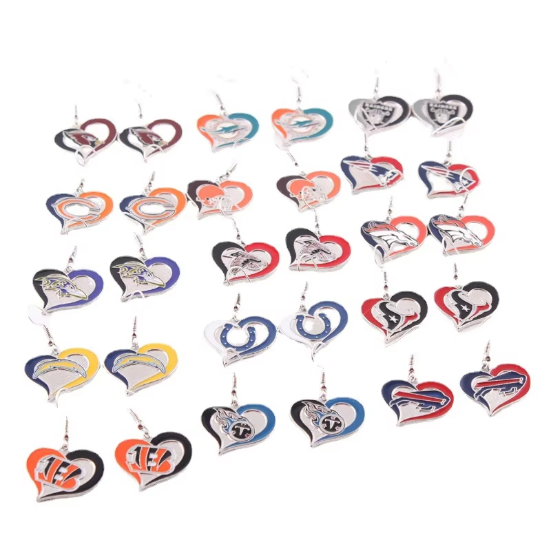 Wholesale Us Football Team Peach Heart Enamel Alloy Metal Charms Nfl Team Chiefs Earrings
