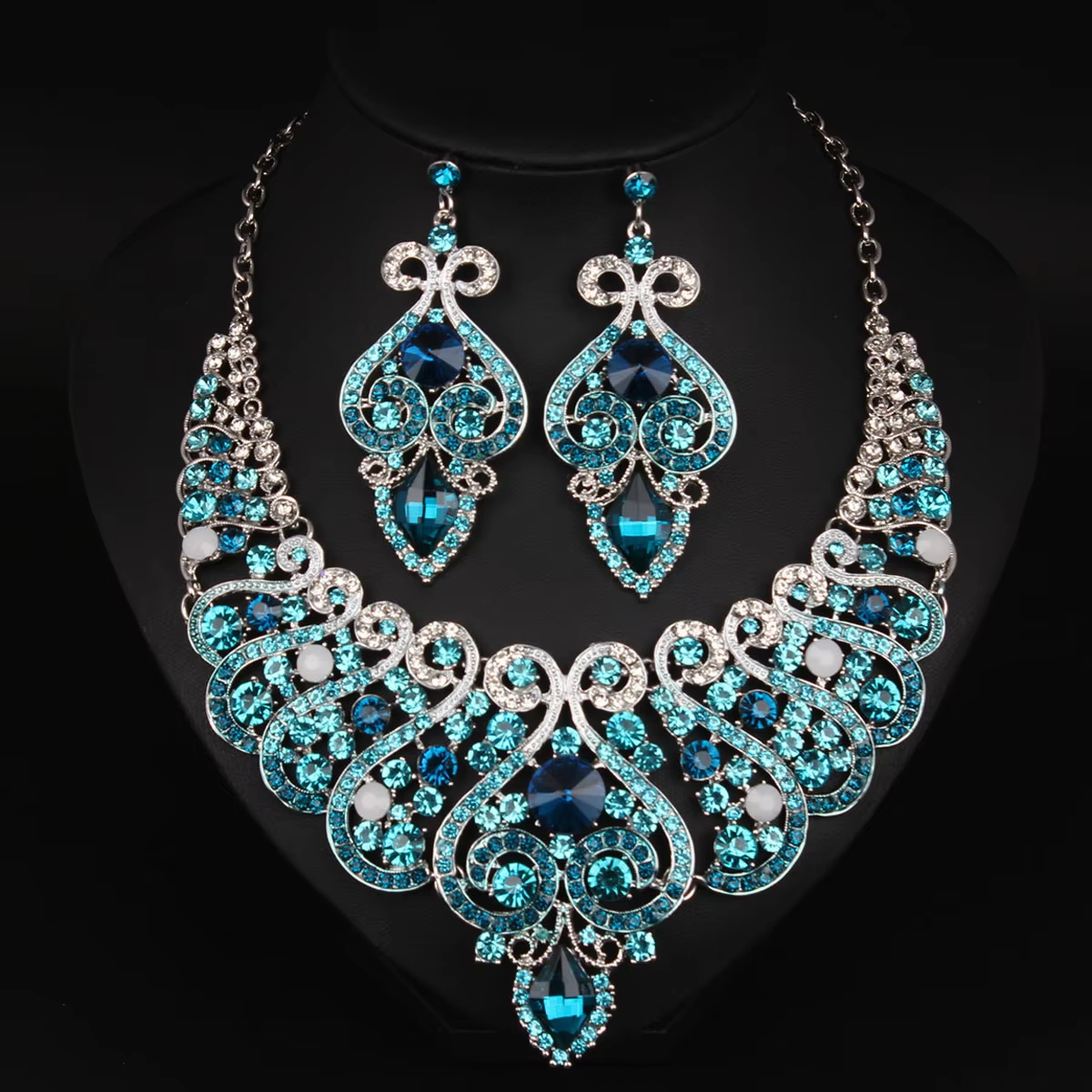 Wholesale Vintage Indian Full Bridal Jewelry Sets for Women, Multiple Rhinestone Necklace/Earrings ,fashion Wedding Accessories