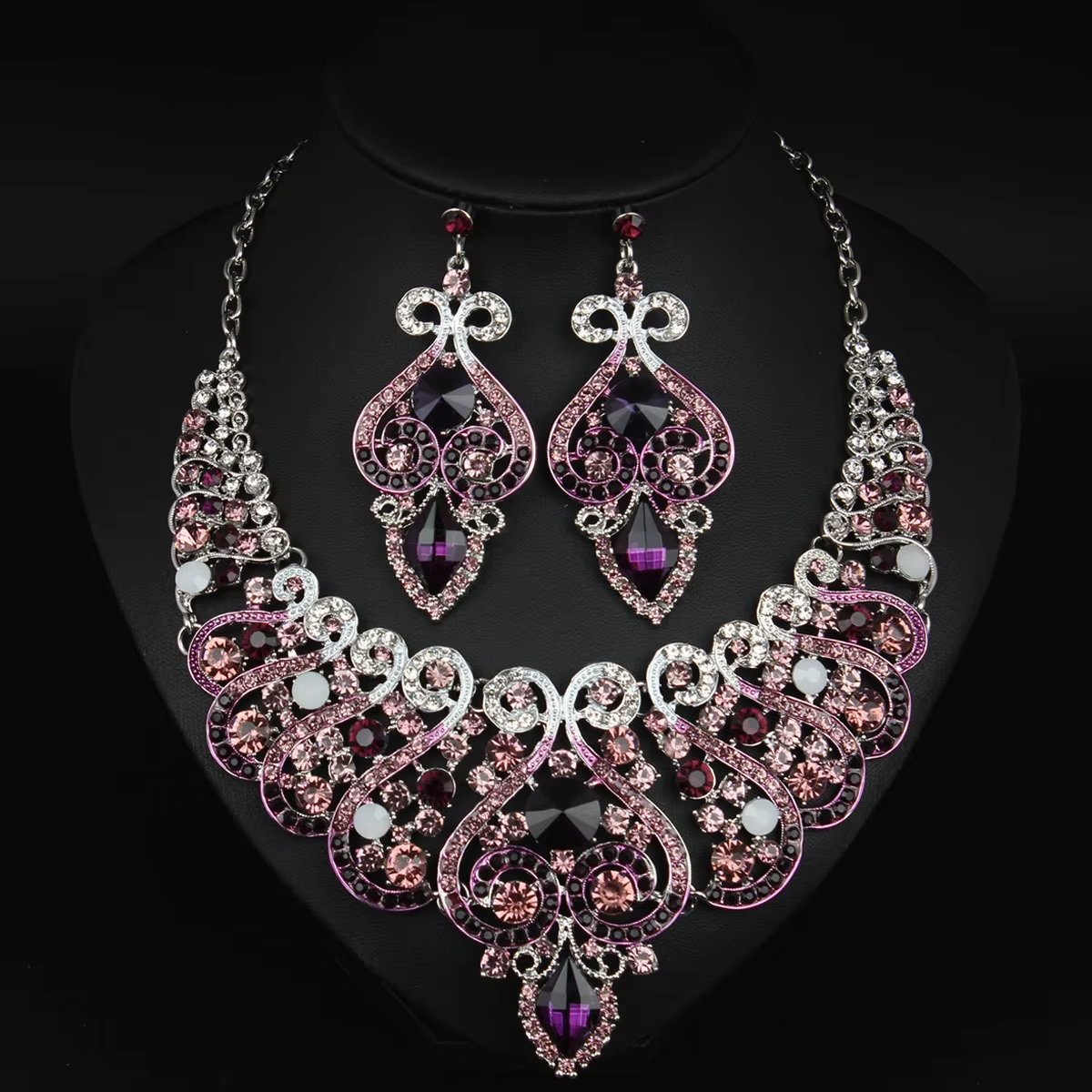 Wholesale Vintage Indian Full Bridal Jewelry Sets for Women, Multiple Rhinestone Necklace/Earrings ,fashion Wedding Accessories