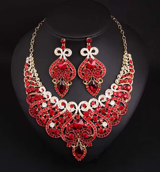 Wholesale Vintage Indian Full Bridal Jewelry Sets for Women, Multiple Rhinestone Necklace/Earrings ,fashion Wedding Accessories