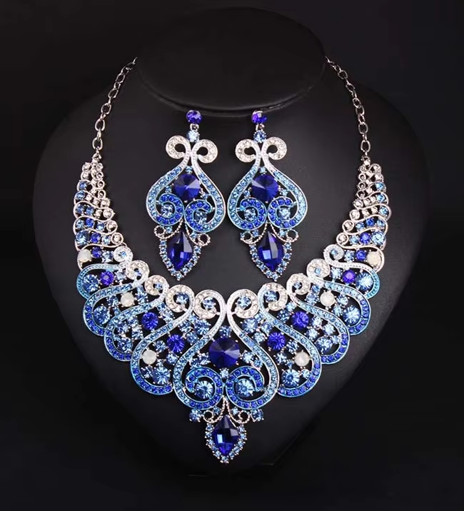 Wholesale Vintage Indian Full Bridal Jewelry Sets for Women, Multiple Rhinestone Necklace/Earrings ,fashion Wedding Accessories