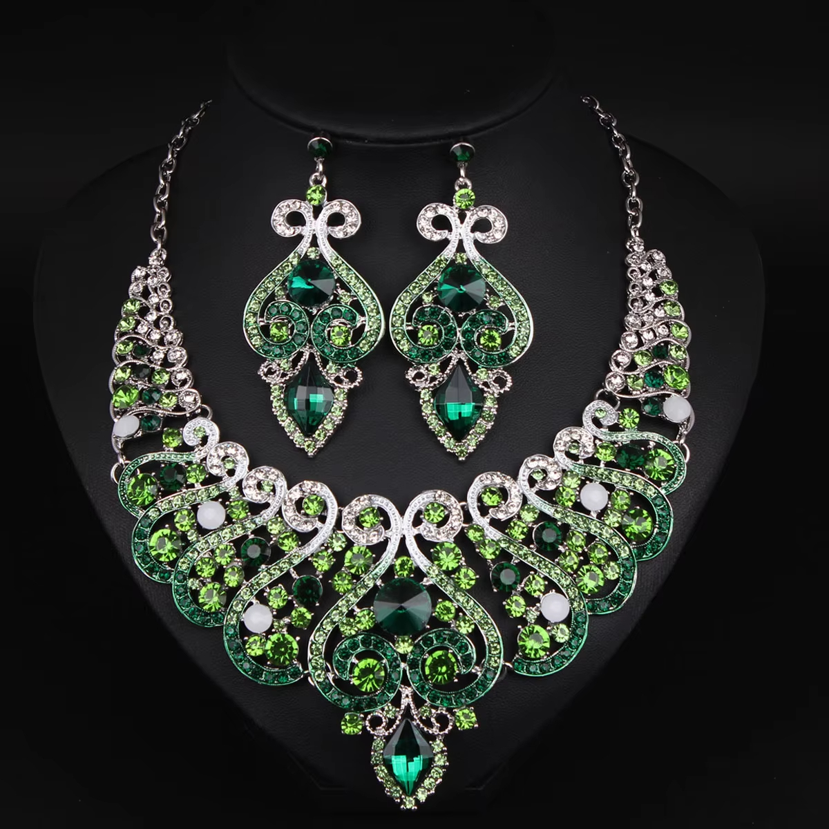 Wholesale Vintage Indian Full Bridal Jewelry Sets for Women, Multiple Rhinestone Necklace/Earrings ,fashion Wedding Accessories