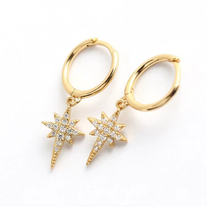 Wholesale Zircon David of Star Earring, Starburst CZ Diamond Hoop Earrings Women 925 Silver Jewelry Rhodium Gold Plated Earrings