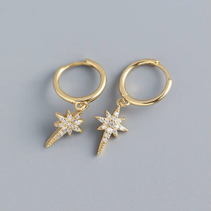 Wholesale Zircon David of Star Earring, Starburst CZ Diamond Hoop Earrings Women 925 Silver Jewelry Rhodium Gold Plated Earrings