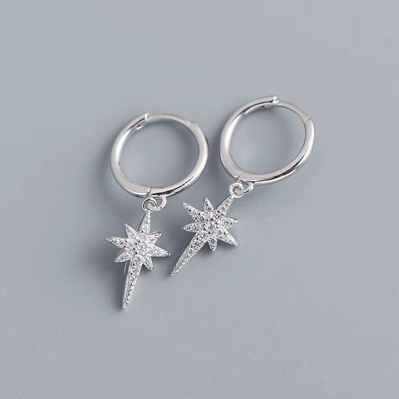 Wholesale Zircon David of Star Earring, Starburst CZ Diamond Hoop Earrings Women 925 Silver Jewelry Rhodium Gold Plated Earrings