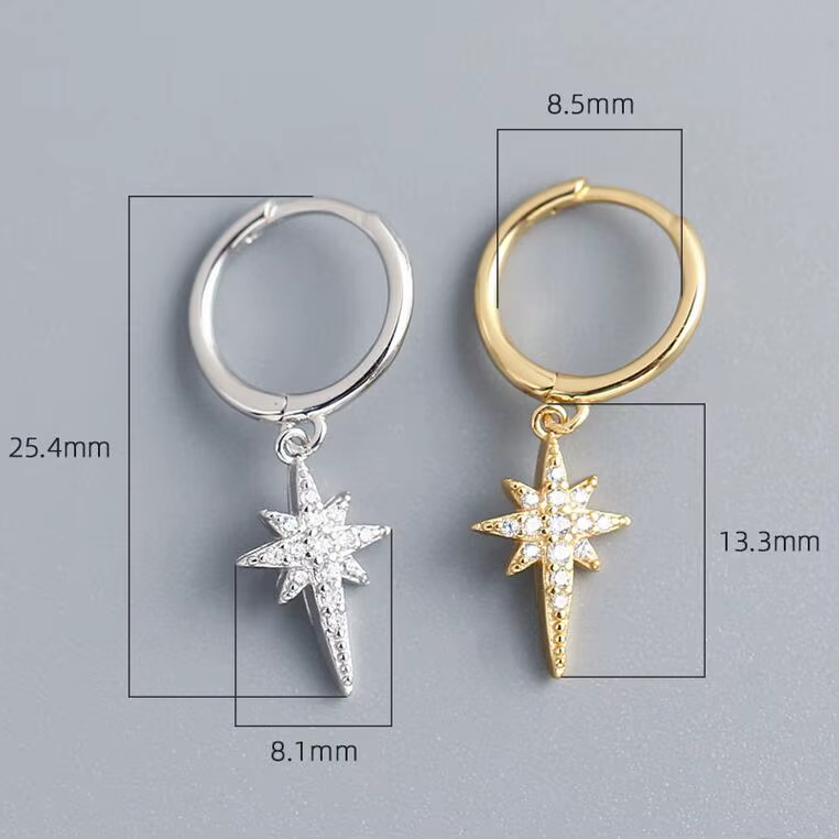 Wholesale Zircon David of Star Earring, Starburst CZ Diamond Hoop Earrings Women 925 Silver Jewelry Rhodium Gold Plated Earrings