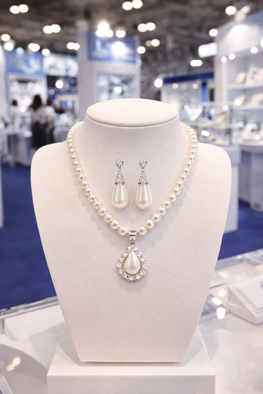 Elegant Pearl Stainless Steel Jewelry Necklace Set with Drop Earrings Luxury Stainless Steel Jewelry Set for Women