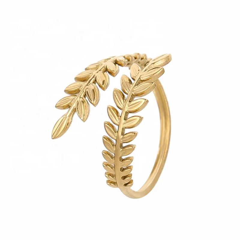 Women's Adjustable Stainless Steel Leaf Open Ring – Nature Inspired Tree Branch Design Jewelry